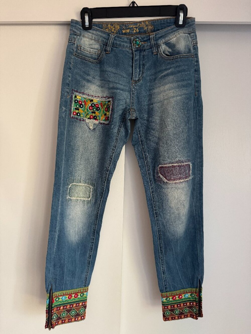 Desigual Patchwork Embellished Skinny Jeans Size 26